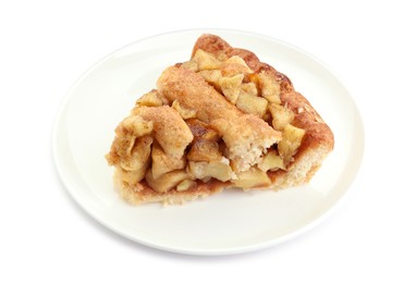 Photo of Slice of homemade apple pie isolated on white