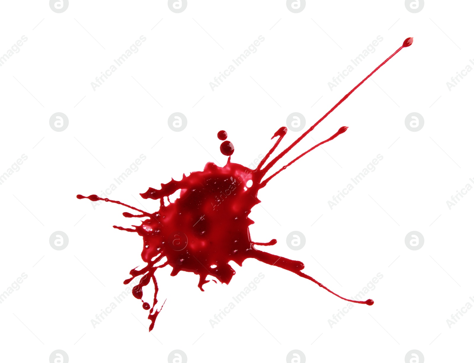 Photo of Splash of blood isolated on white, top view