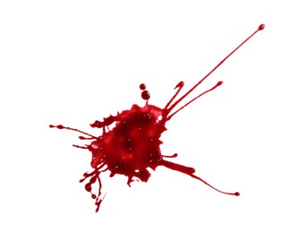 Photo of Splash of blood isolated on white, top view