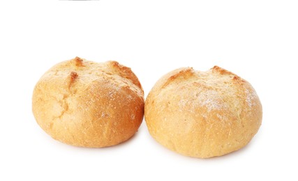 Photo of Two homemade tasty buns isolated on white