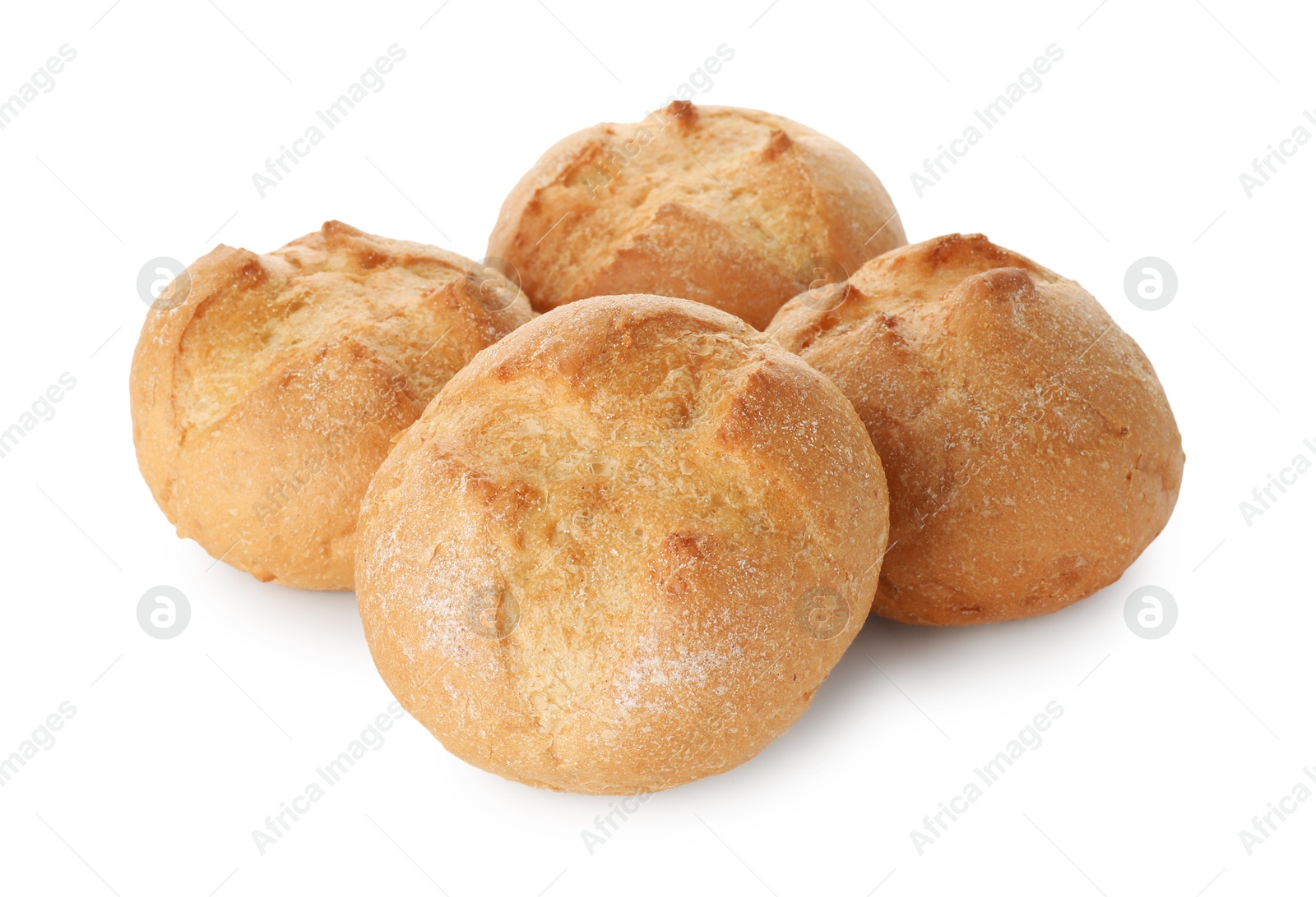 Photo of Many homemade tasty buns isolated on white