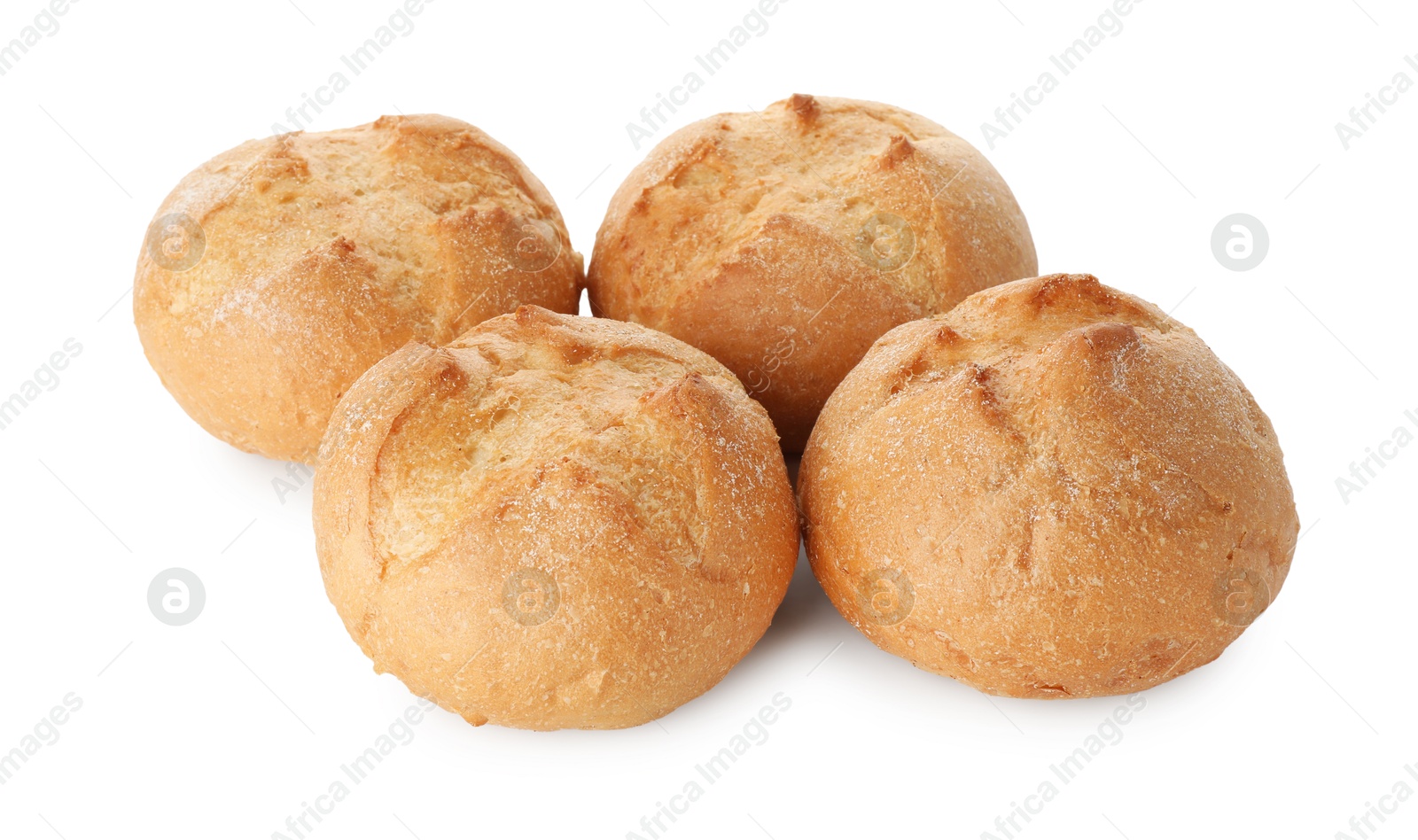 Photo of Many homemade tasty buns isolated on white