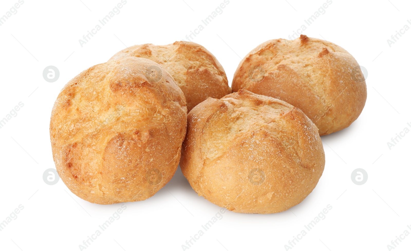 Photo of Many homemade tasty buns isolated on white