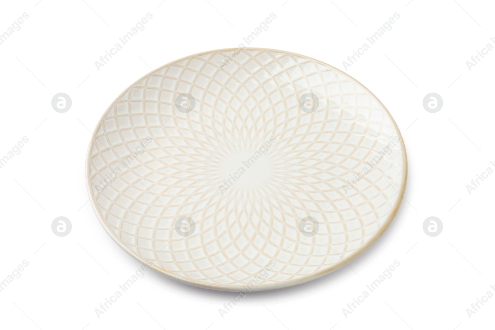 Photo of One empty ceramic plate isolated on white