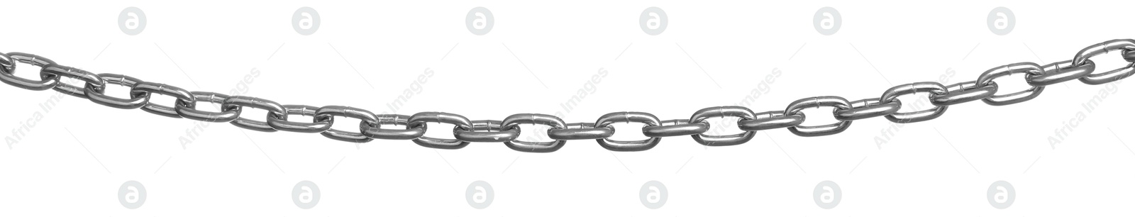 Photo of One common metal chain on white background