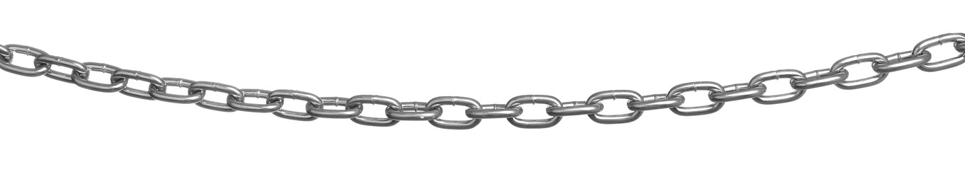 Photo of One common metal chain on white background