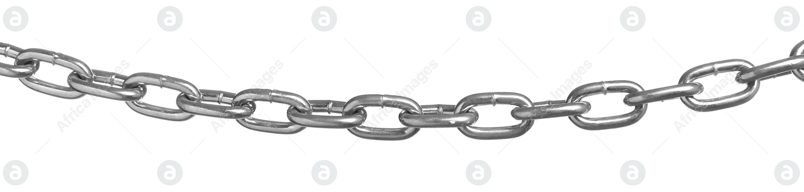 Photo of One common metal chain on white background