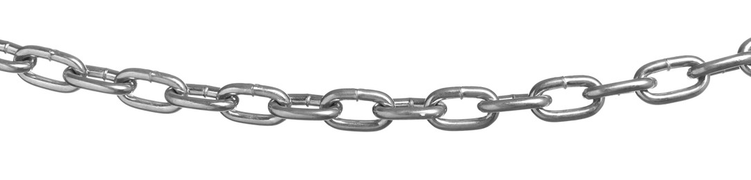 Photo of One common metal chain on white background