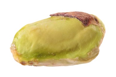 Photo of One peeled pistachio nut isolated on white