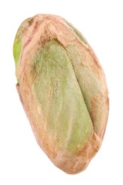 Photo of One peeled pistachio nut isolated on white