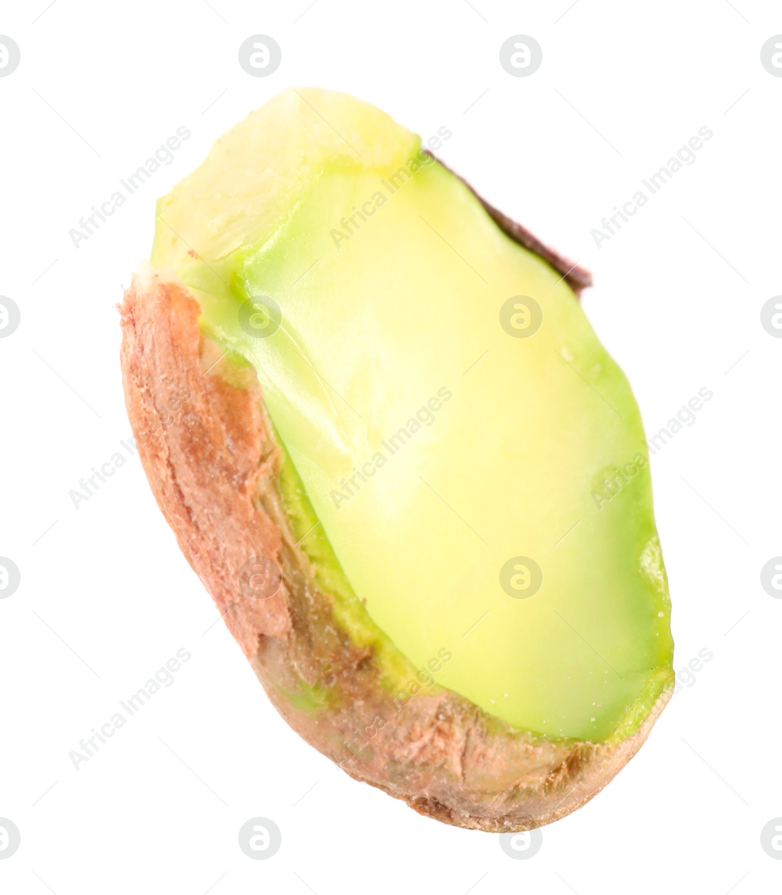 Photo of Half of peeled pistachio nut isolated on white