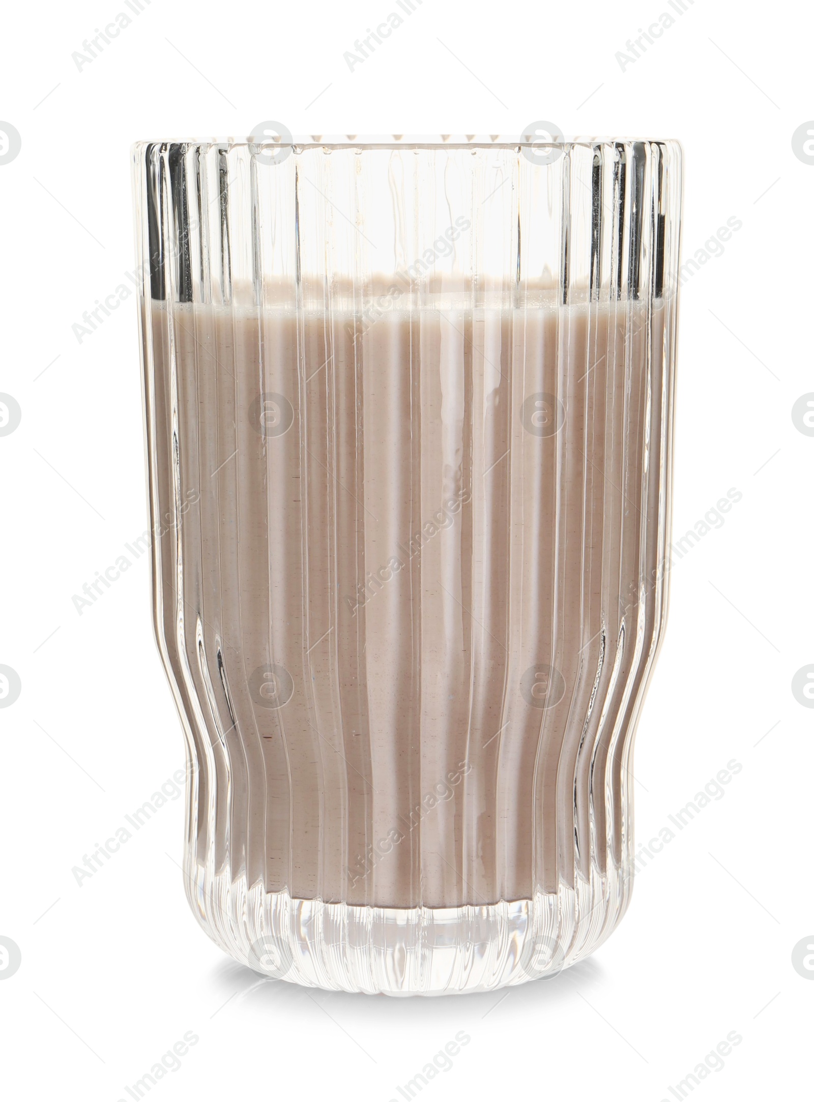 Photo of Delicious protein shake in glass isolated on white