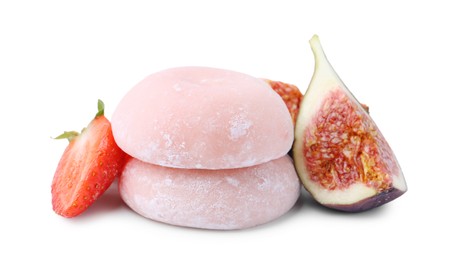 Delicious mochi, strawberry and fig isolated on white