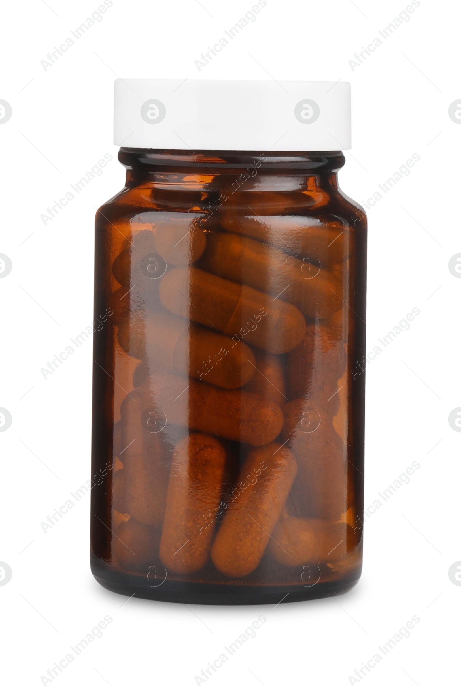 Photo of Medical bottle with pills isolated on white