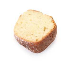 Photo of Piece of freshly baked sponge cake isolated on white