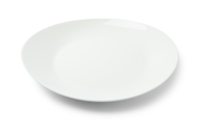 Photo of One empty ceramic plate isolated on white