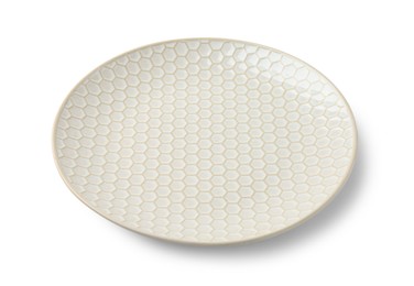 Photo of One empty ceramic plate isolated on white