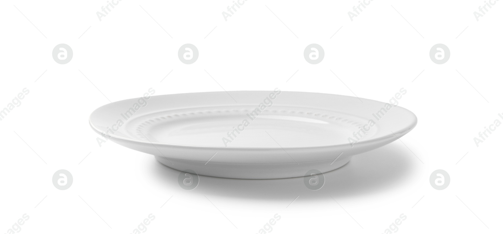 Photo of One empty ceramic plate isolated on white