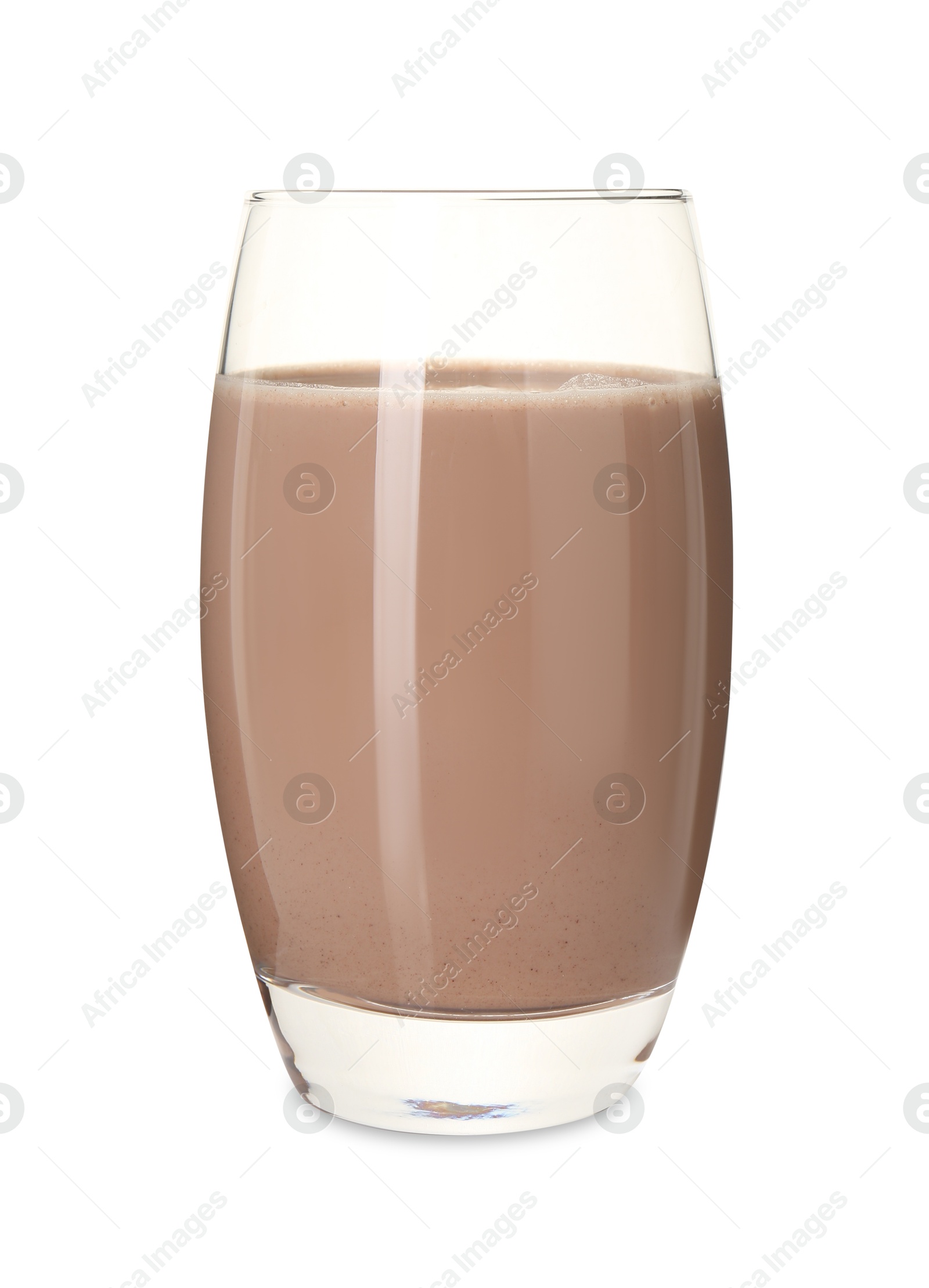 Photo of Delicious protein shake in glass isolated on white