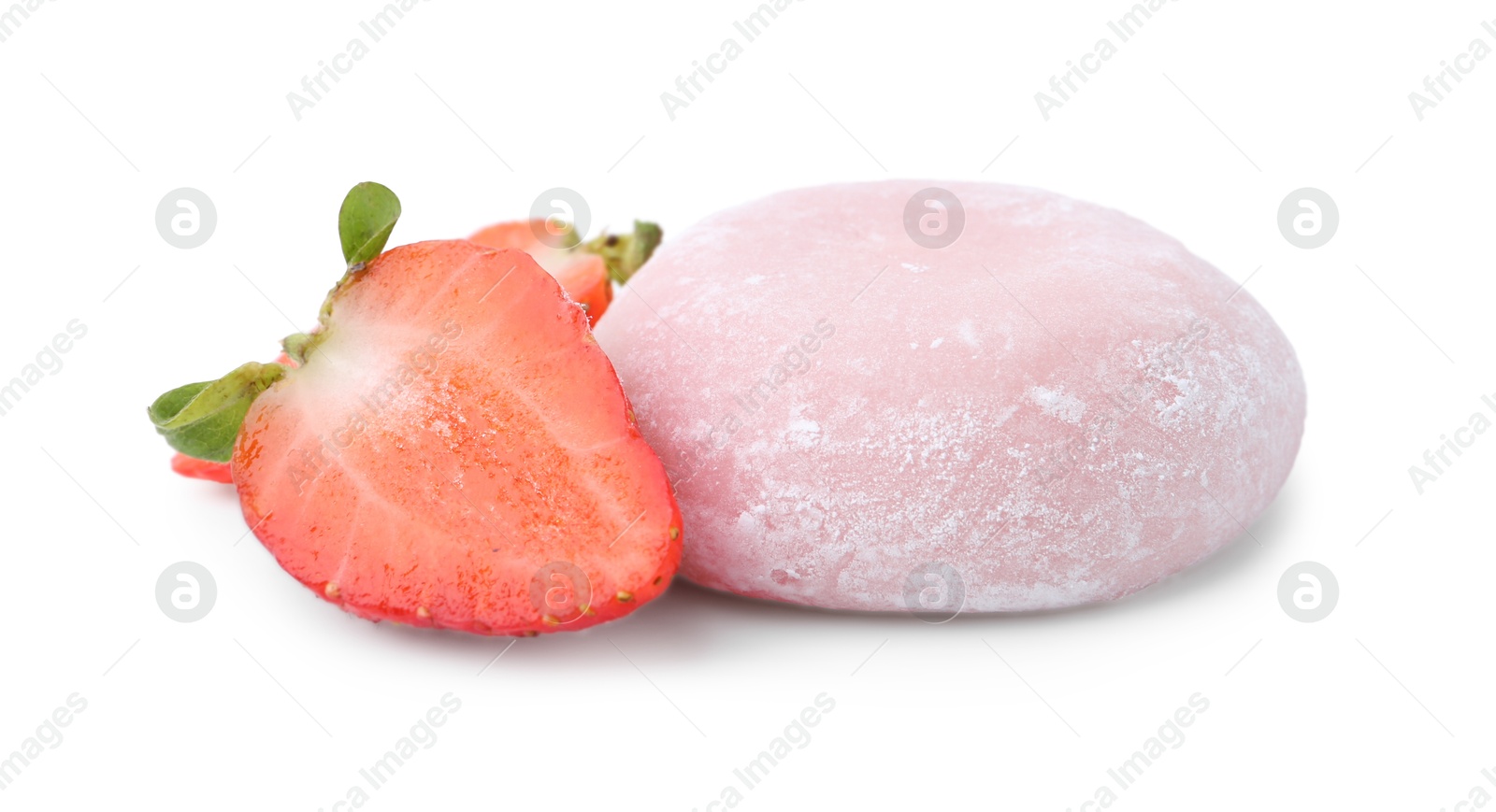 Photo of Delicious mochi and strawberry isolated on white