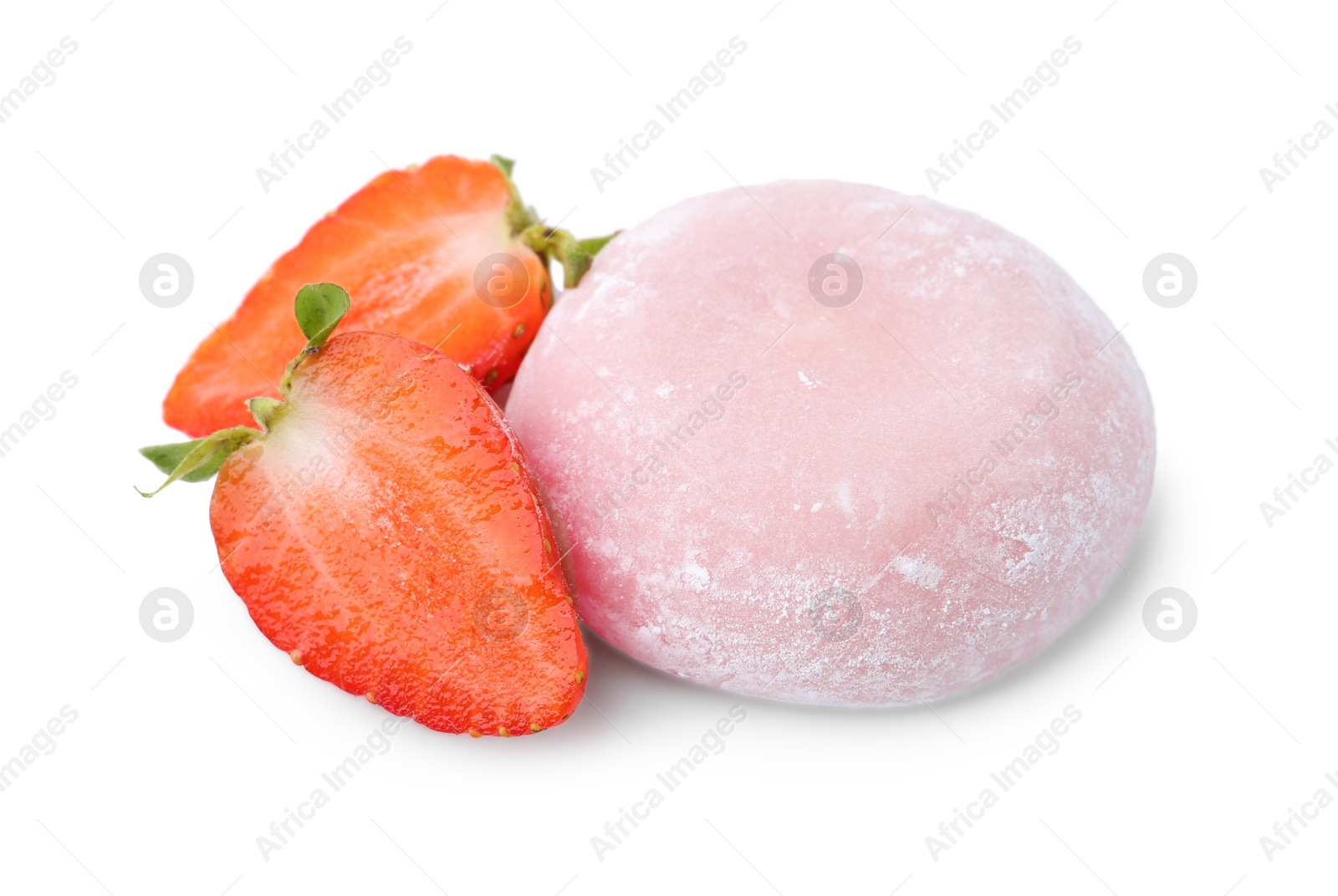 Photo of Delicious mochi and strawberry isolated on white