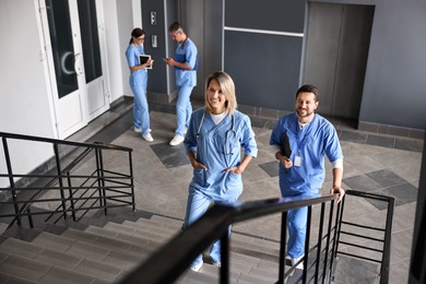 Photo of Healthcare workers in hospital, selective focus. Medical service