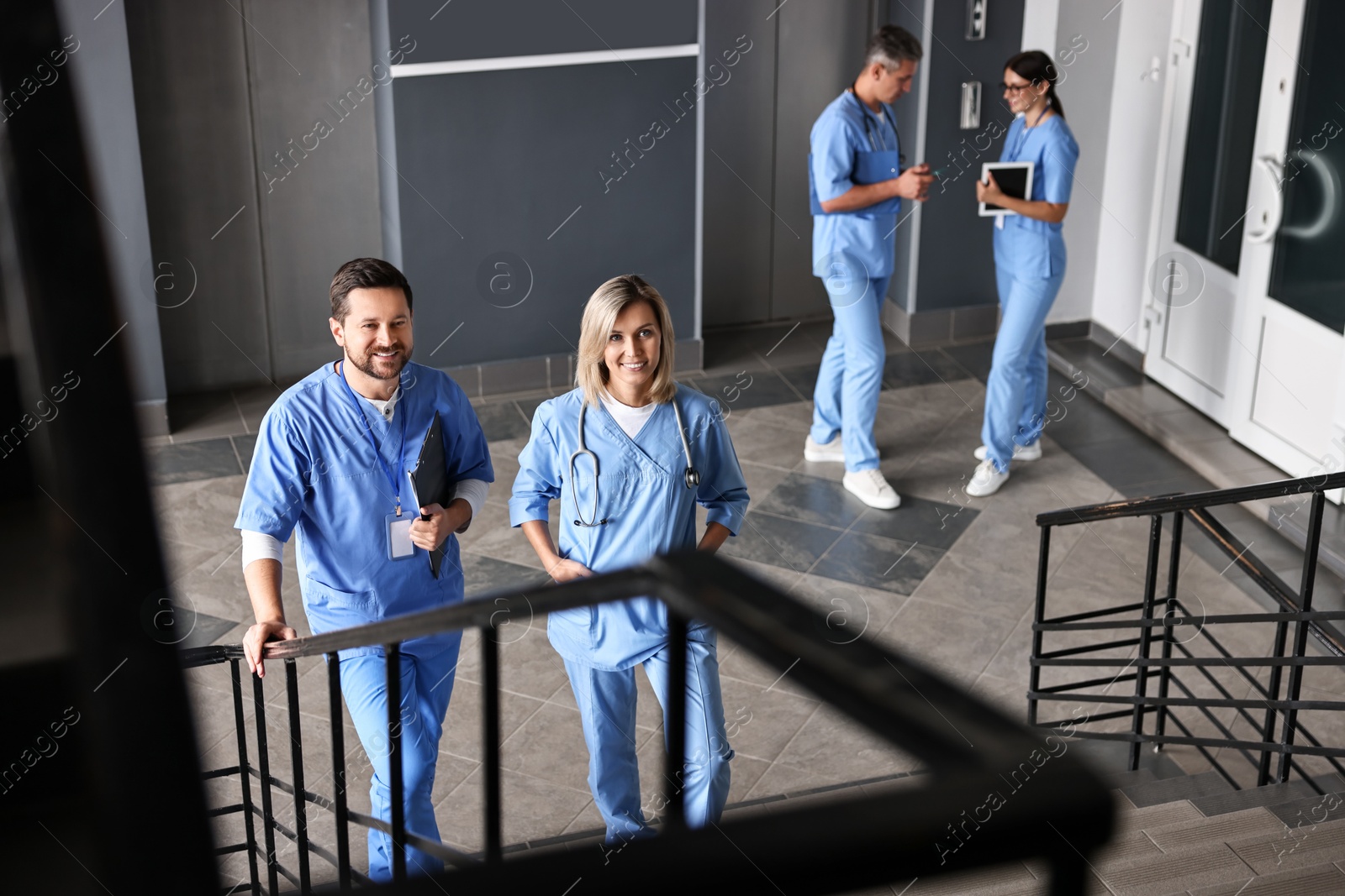 Photo of Healthcare workers in hospital, selective focus. Medical service