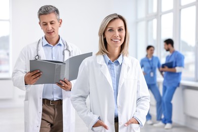 Photo of Healthcare workers in hospital, selective focus. Medical service