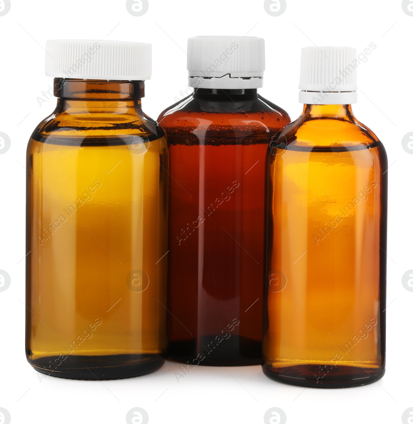 Photo of Medical bottles with medicine isolated on white