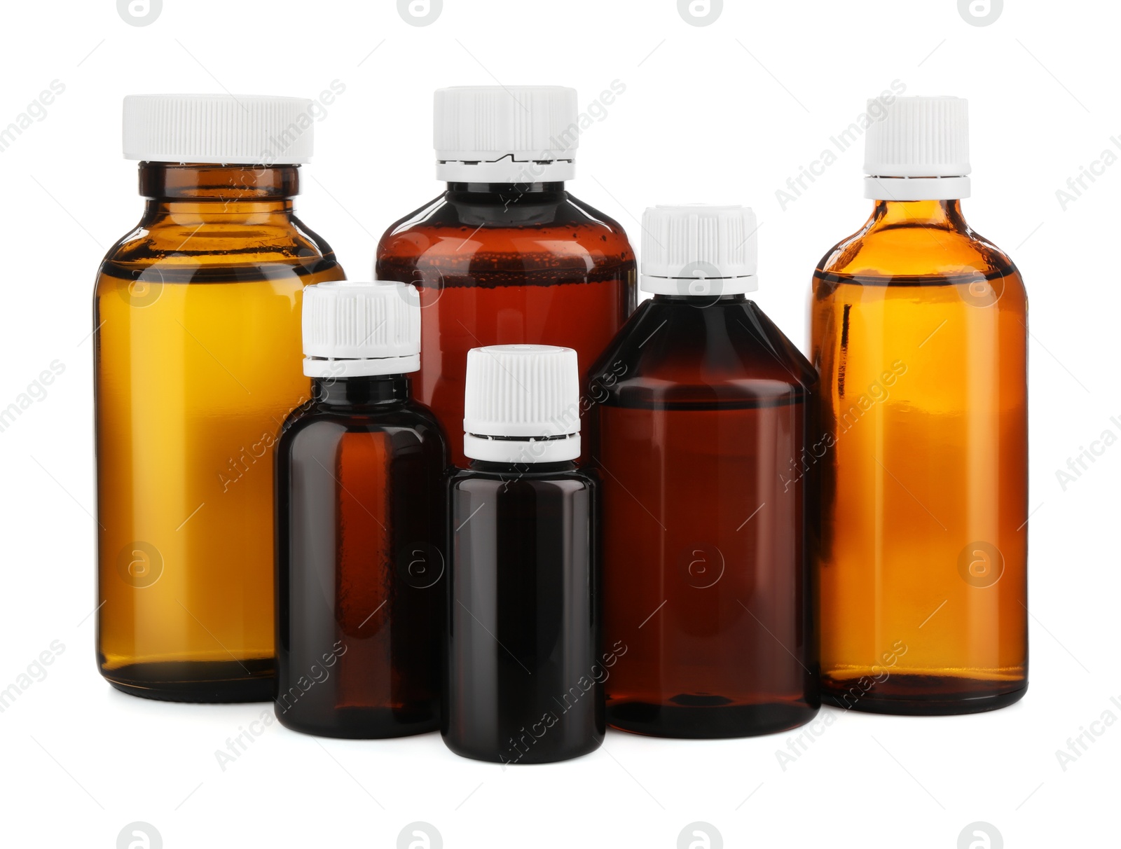 Photo of Medical bottles with medicine isolated on white