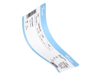 Photo of One airplane ticket isolated on white. Traveling abroad