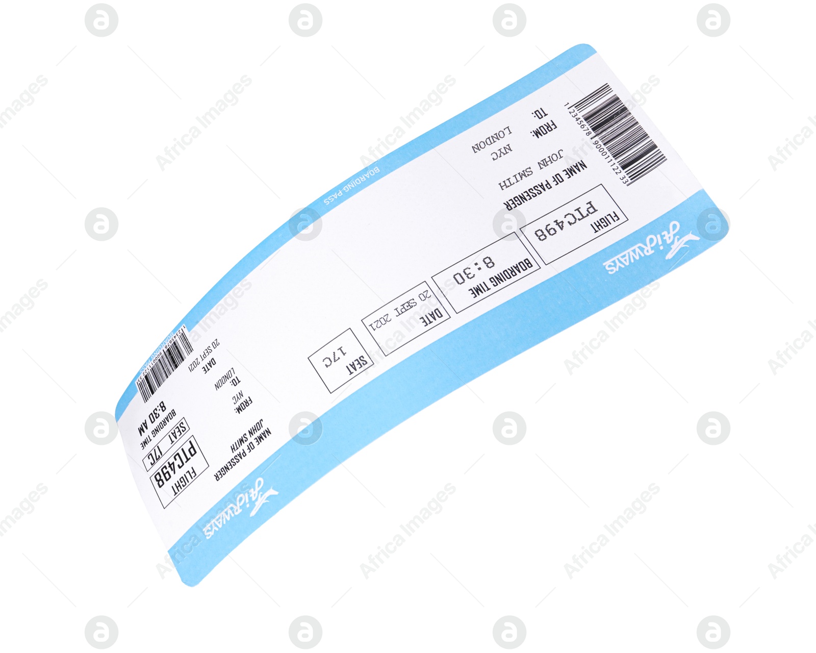 Photo of One airplane ticket isolated on white. Traveling abroad