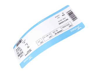 Photo of One airplane ticket isolated on white. Traveling abroad