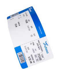 Photo of One airplane ticket isolated on white. Traveling abroad