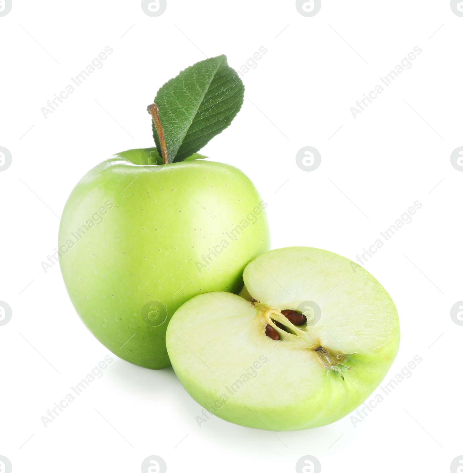 Photo of Whole and half of fresh apple isolated on white