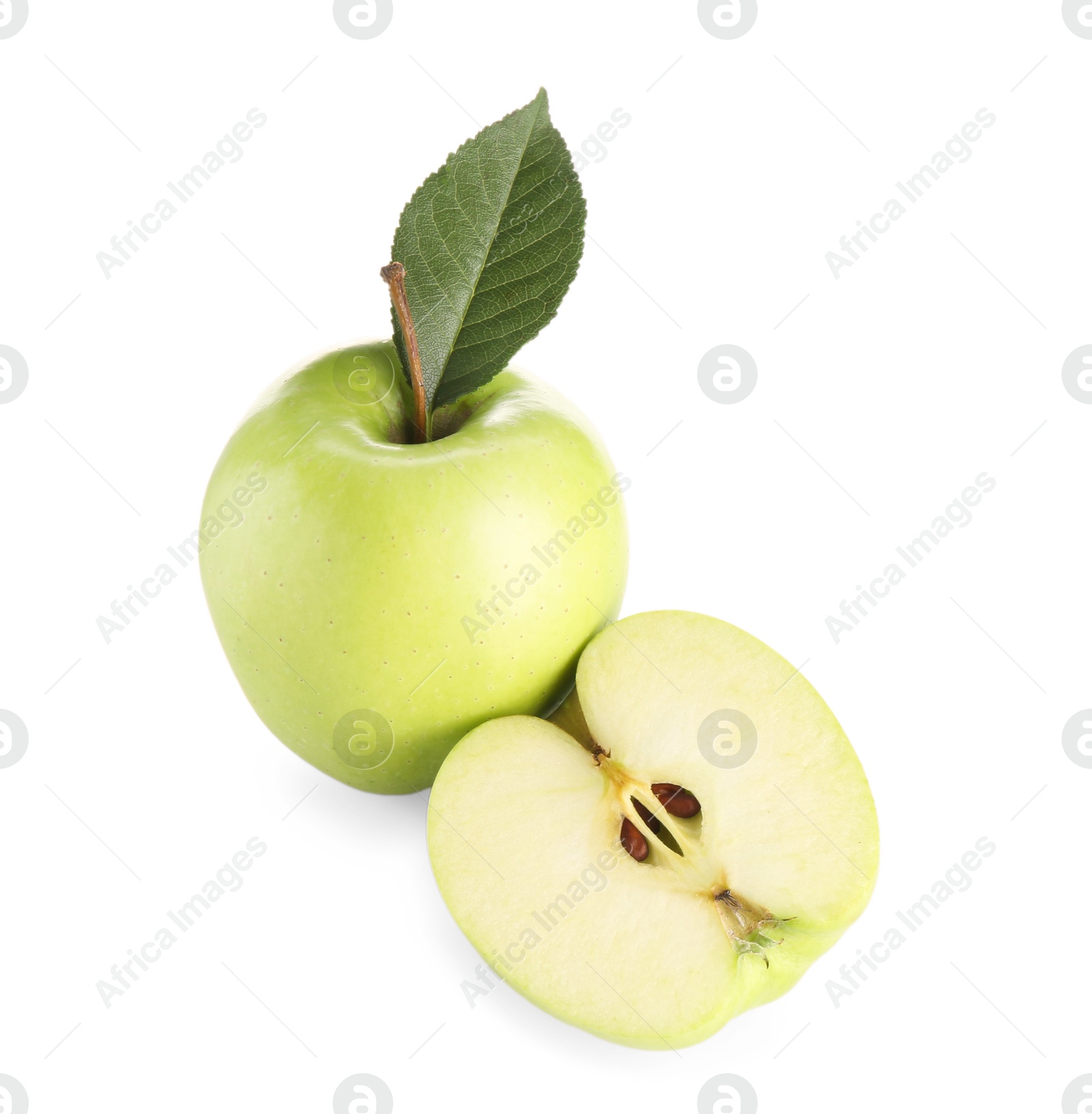 Photo of Whole and half of fresh apple isolated on white