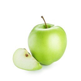 Photo of Whole and slice of fresh apple isolated on white