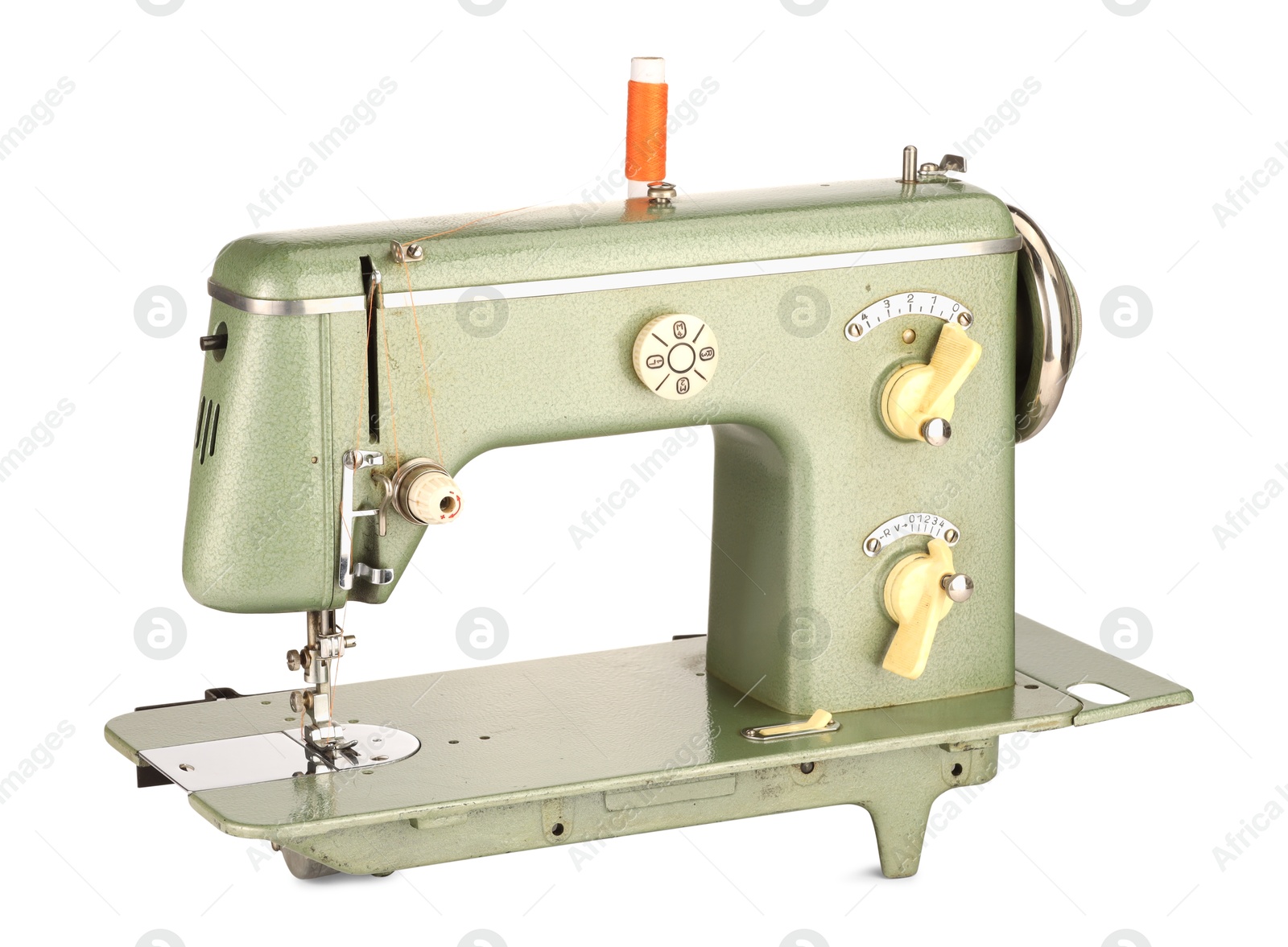 Photo of One vintage sewing machine isolated on white