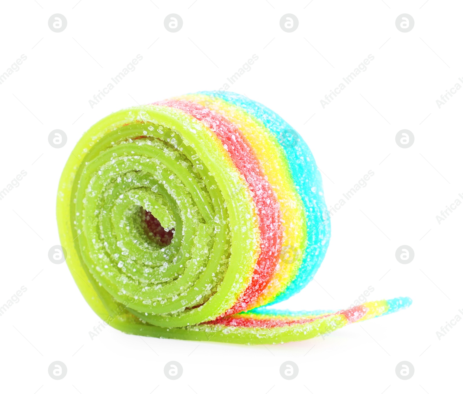 Photo of Tasty rainbow sour belt isolated on white