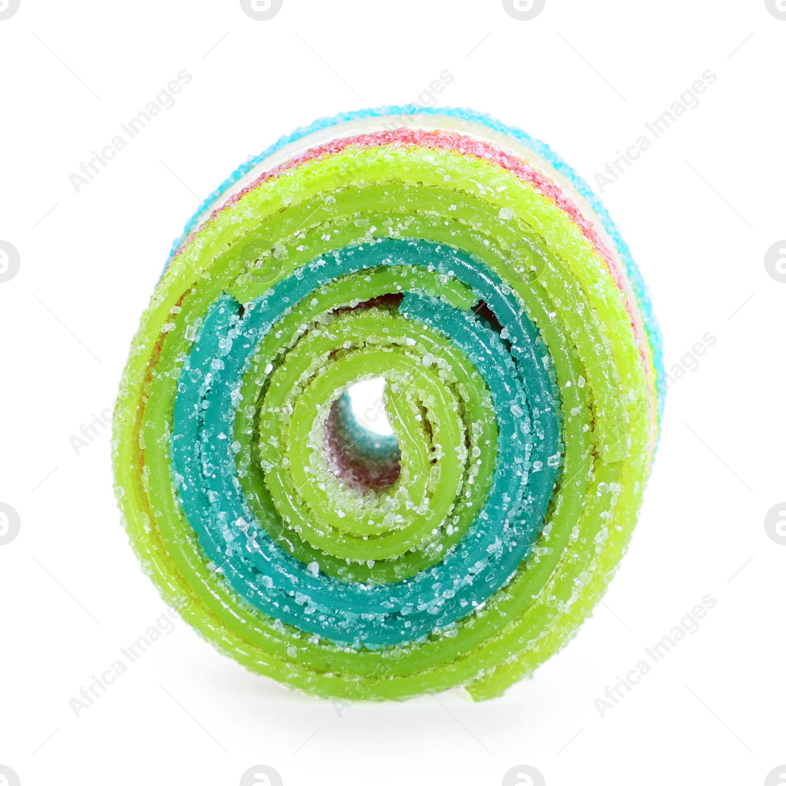 Photo of Tasty rainbow sour belt isolated on white