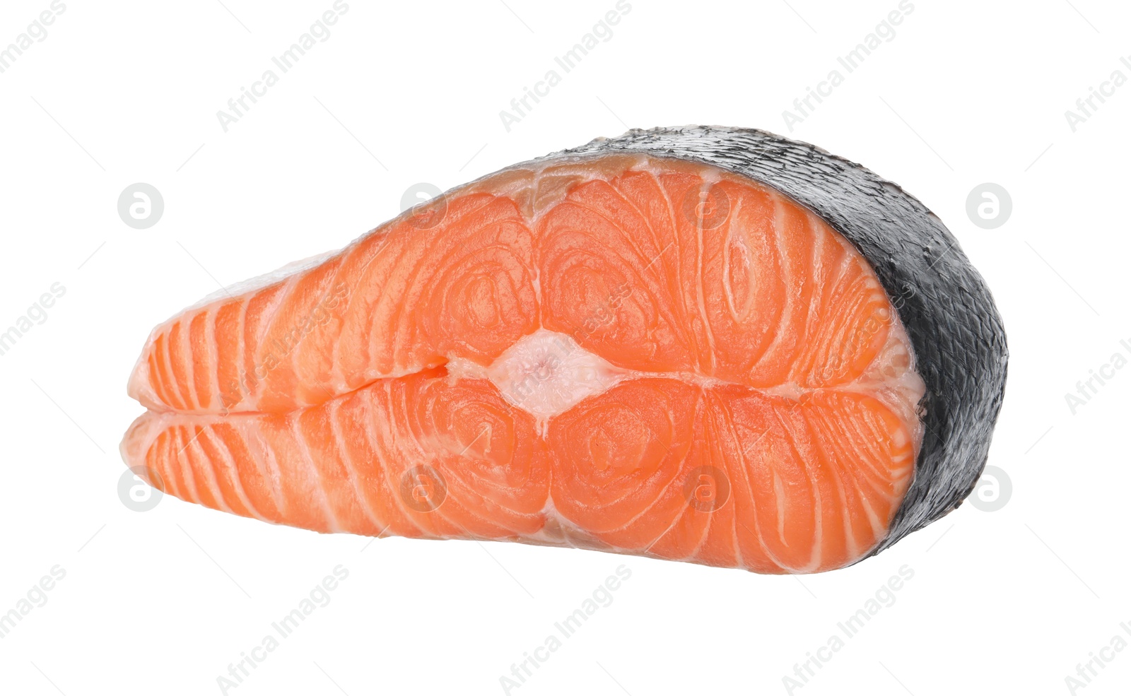 Photo of Steak of fresh raw salmon isolated on white