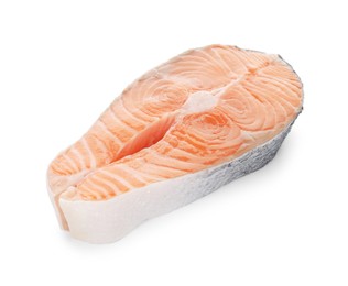 Photo of Steak of fresh raw salmon isolated on white