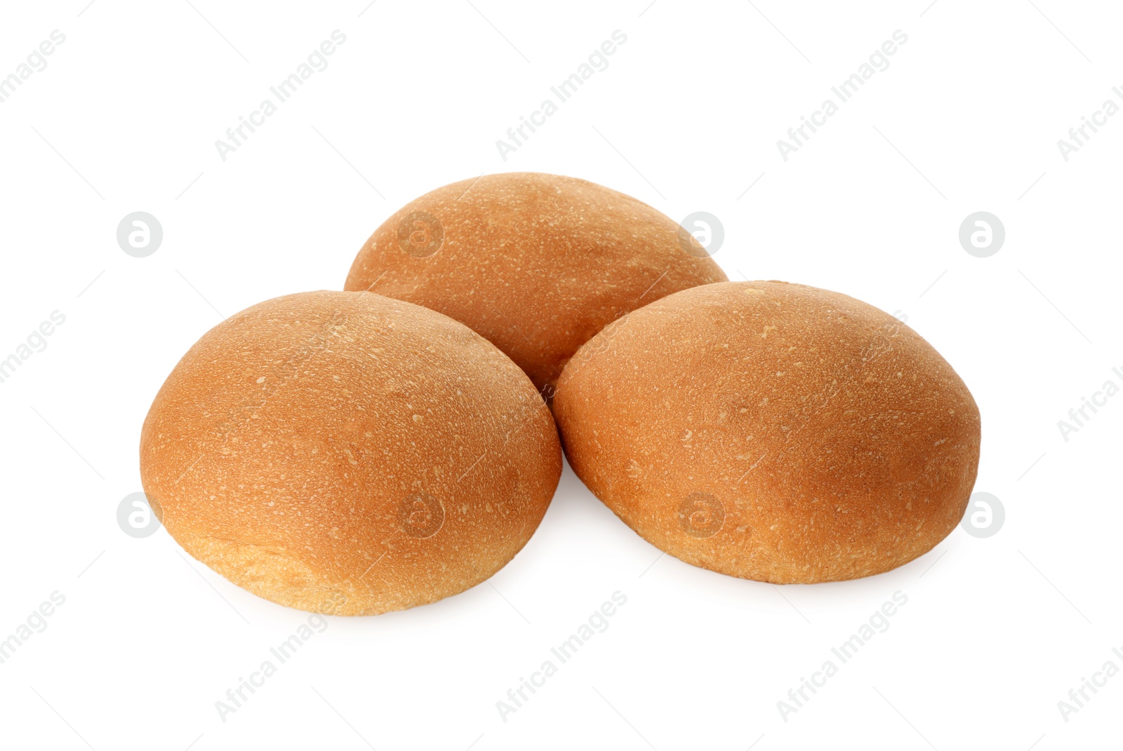 Photo of Three fresh tasty buns isolated on white