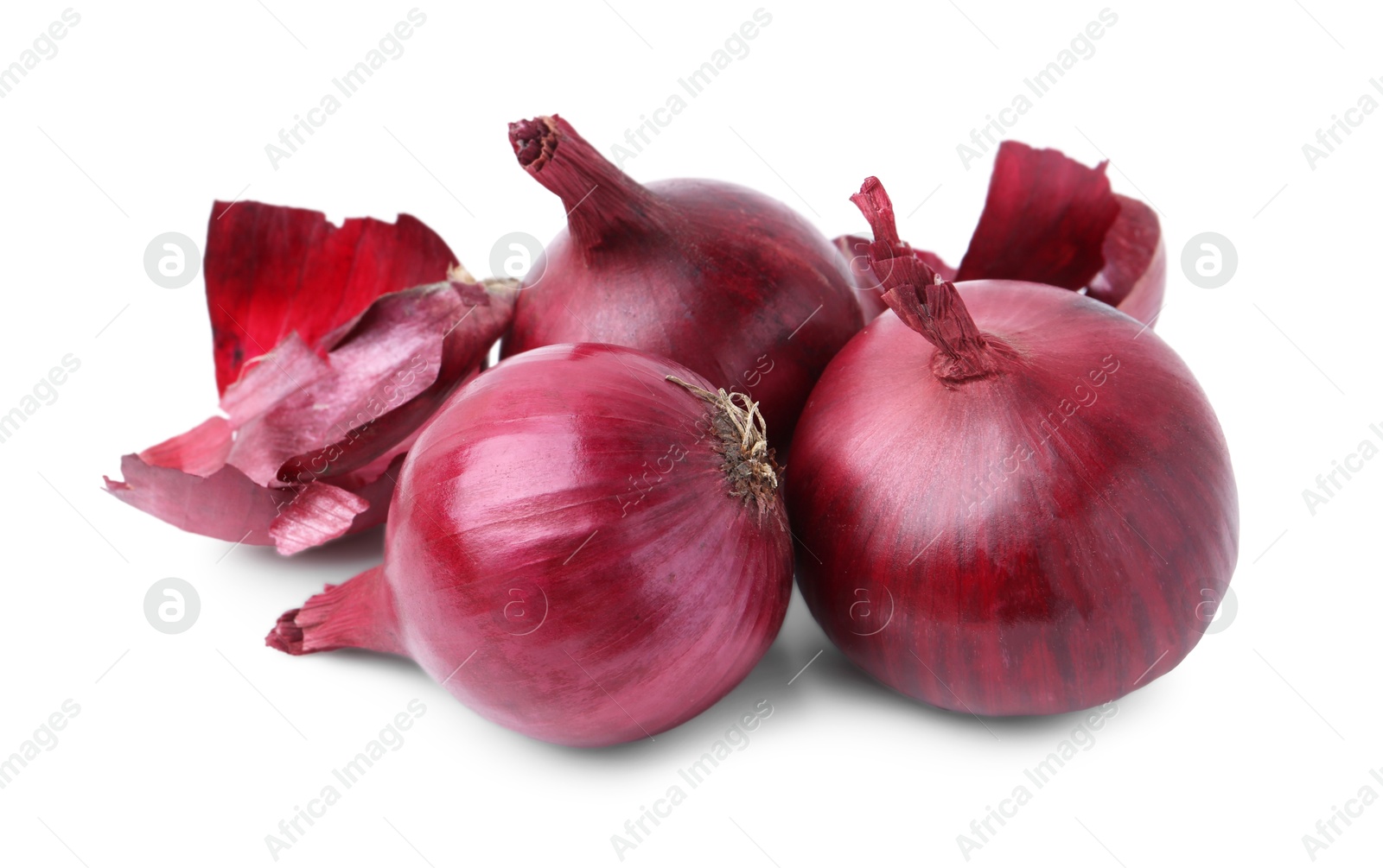 Photo of Fresh onions with peels isolated on white