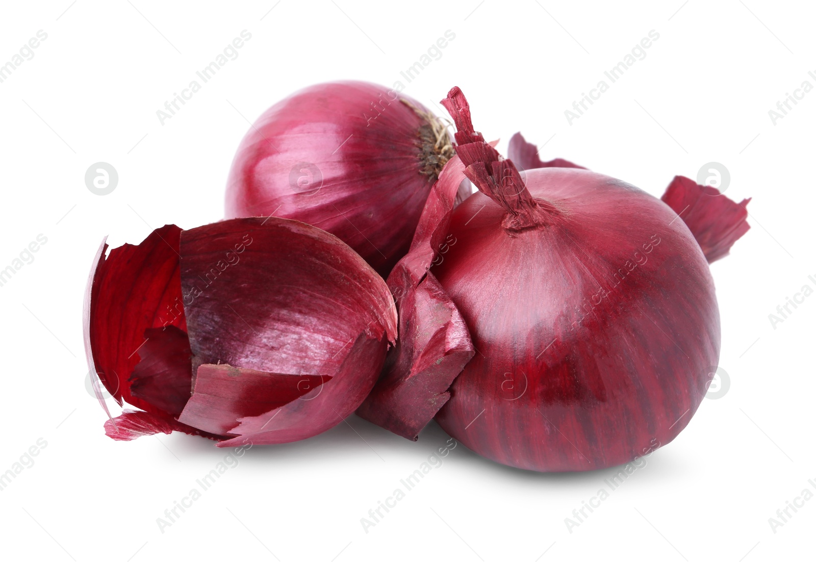 Photo of Fresh onions with peels isolated on white