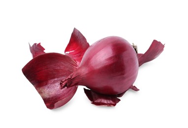 Photo of Fresh onion with peels isolated on white