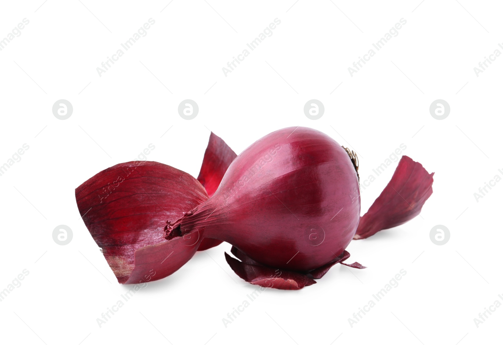 Photo of Fresh onion with peels isolated on white