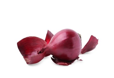 Photo of Fresh onion with peels isolated on white