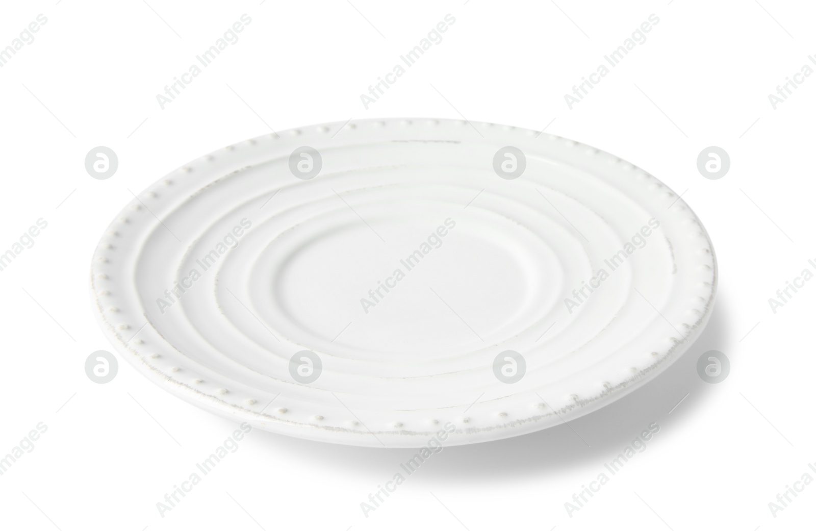 Photo of One empty ceramic plate isolated on white