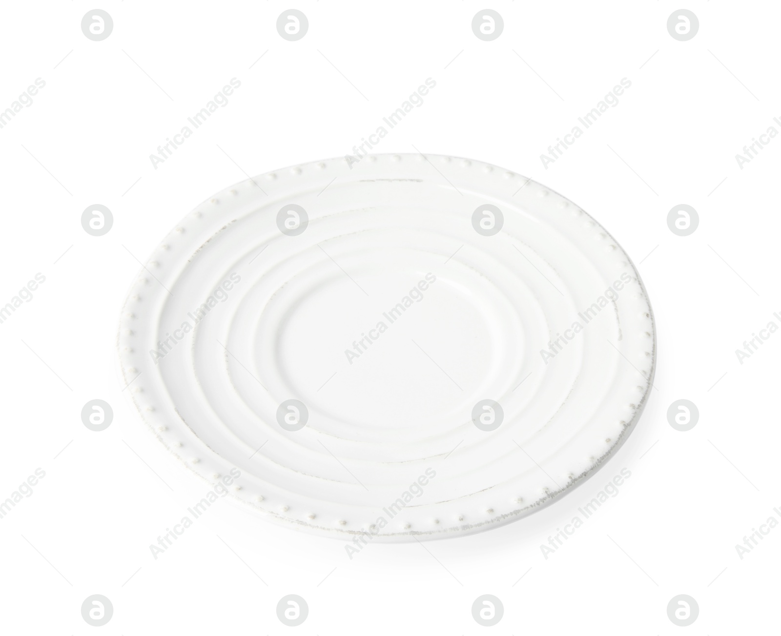 Photo of One empty ceramic plate isolated on white